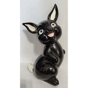 MCM Anthropomorphic Black bunny Rabbit Statue Vintage easter Whimsical Cottageco
